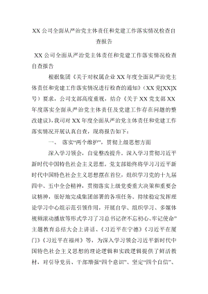 XX公司全面从严治党主体责任和党建工作落实情况检查自查报告.docx