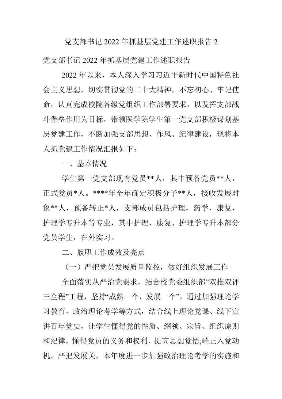 党支部书记2022年抓基层党建工作述职报告2.docx_第1页