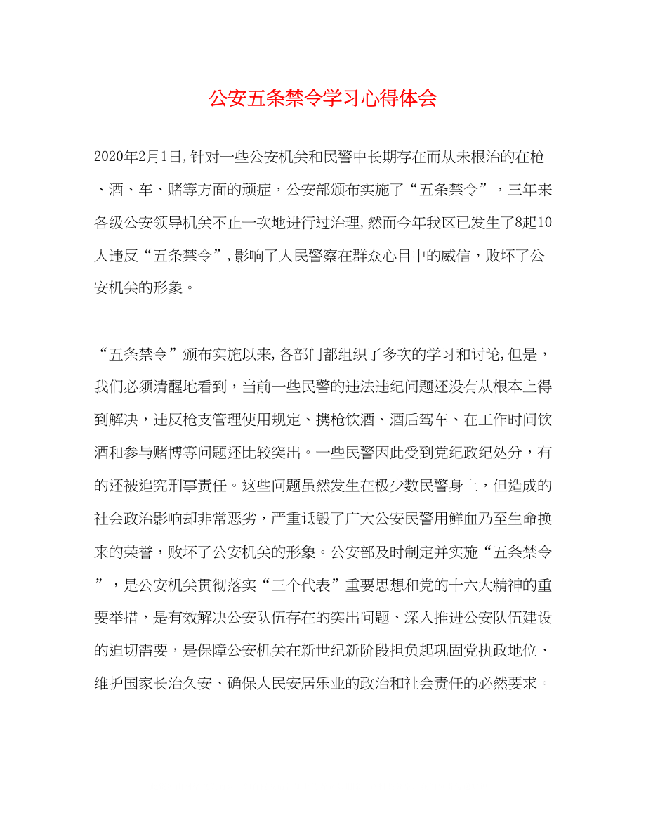 2023公安五条禁令学习心得体会.docx_第1页