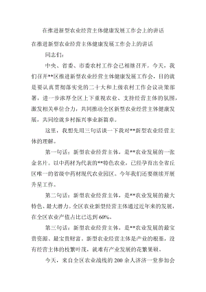 在推进新型农业经营主体健康发展工作会上的讲话.docx