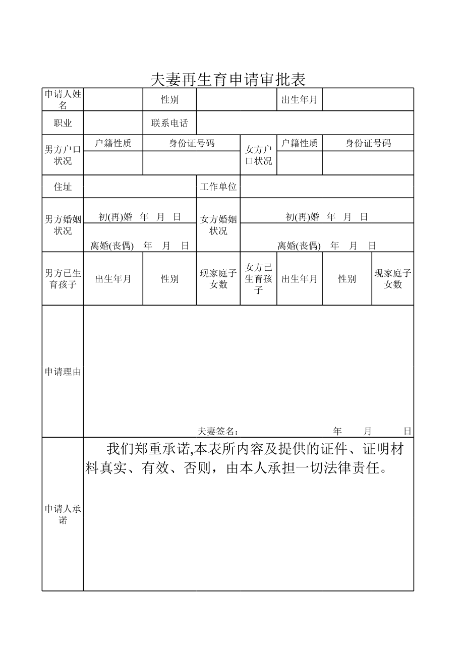 夫妻再生育申请审批表.xls_第1页