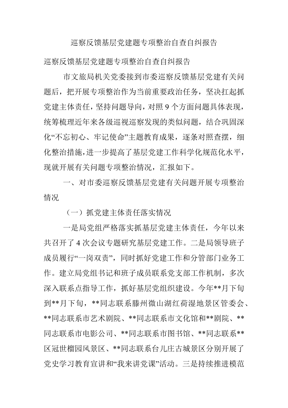 巡察反馈基层党建题专项整治自查自纠报告.docx_第1页