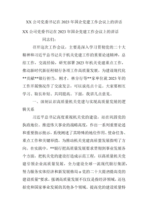 XX公司党委书记在2023年国企党建工作会议上的讲话.docx