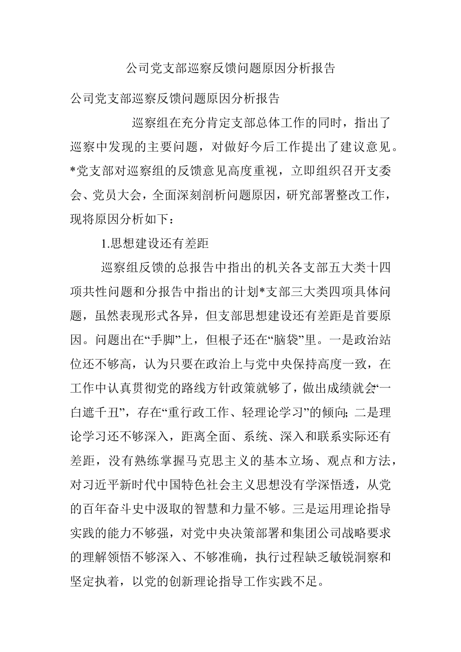 公司党支部巡察反馈问题原因分析报告.docx_第1页