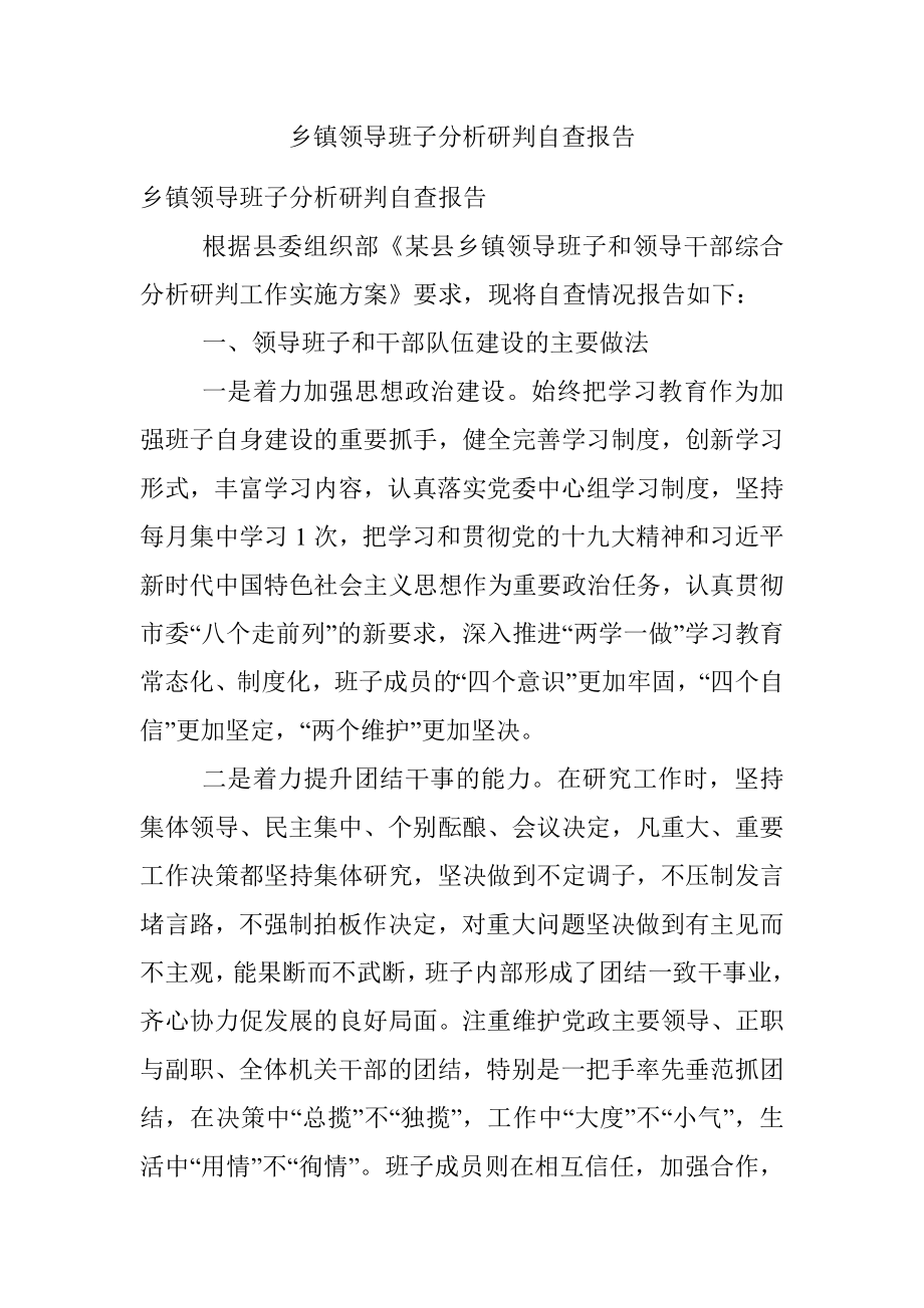 乡镇领导班子分析研判自查报告.docx_第1页