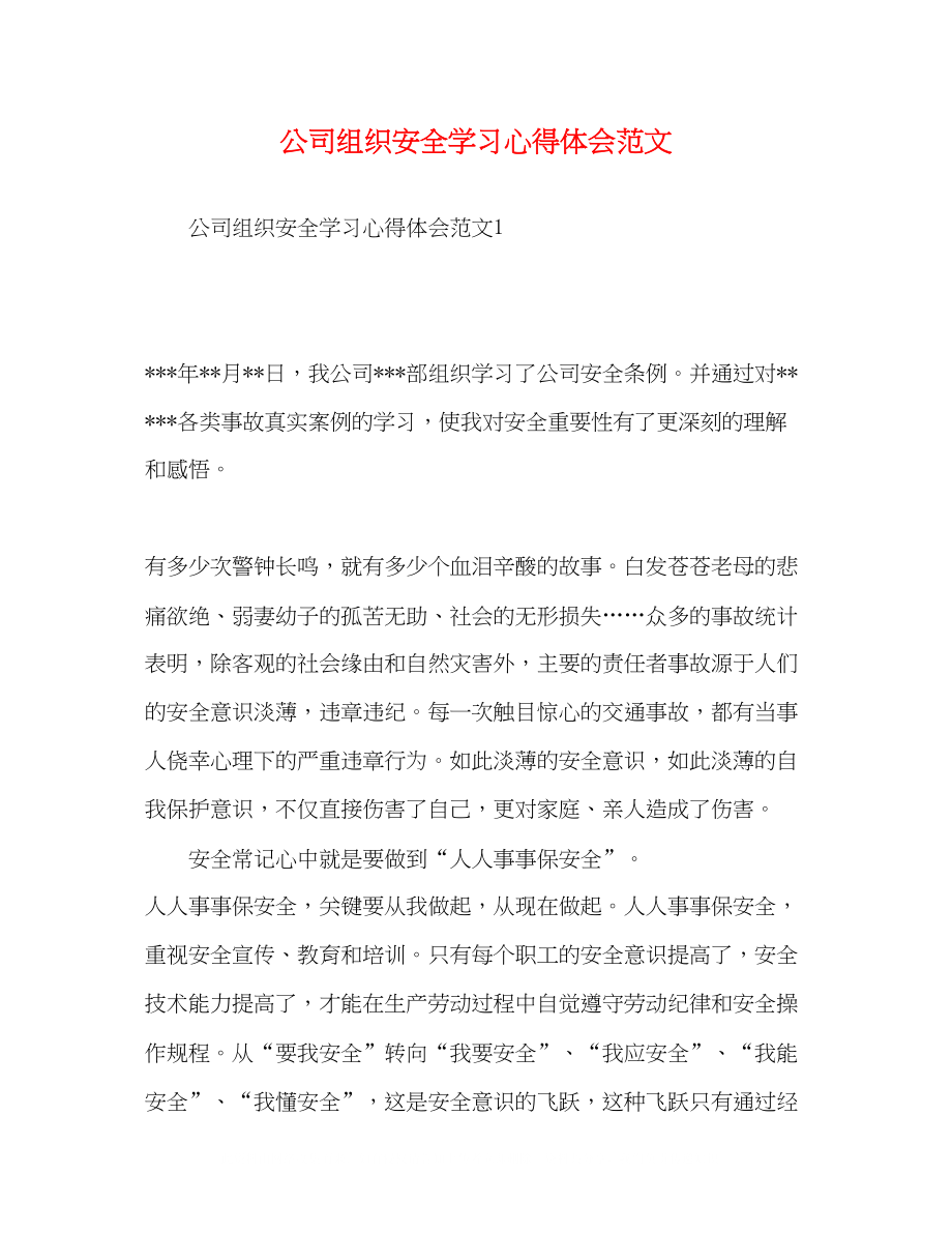 2023公司组织安全学习心得体会范文.docx_第1页