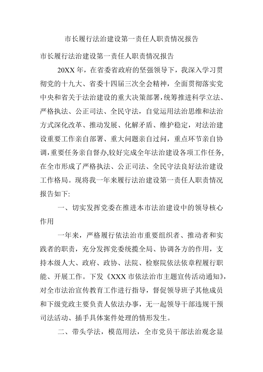 市长履行法治建设第一责任人职责情况报告.docx_第1页