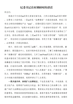 纪委书记在村调研时的讲话 .docx