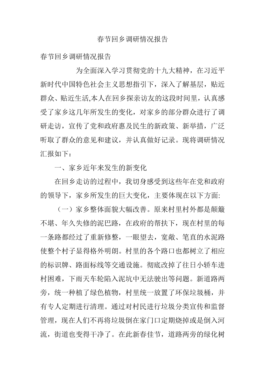 春节回乡调研情况报告.docx_第1页