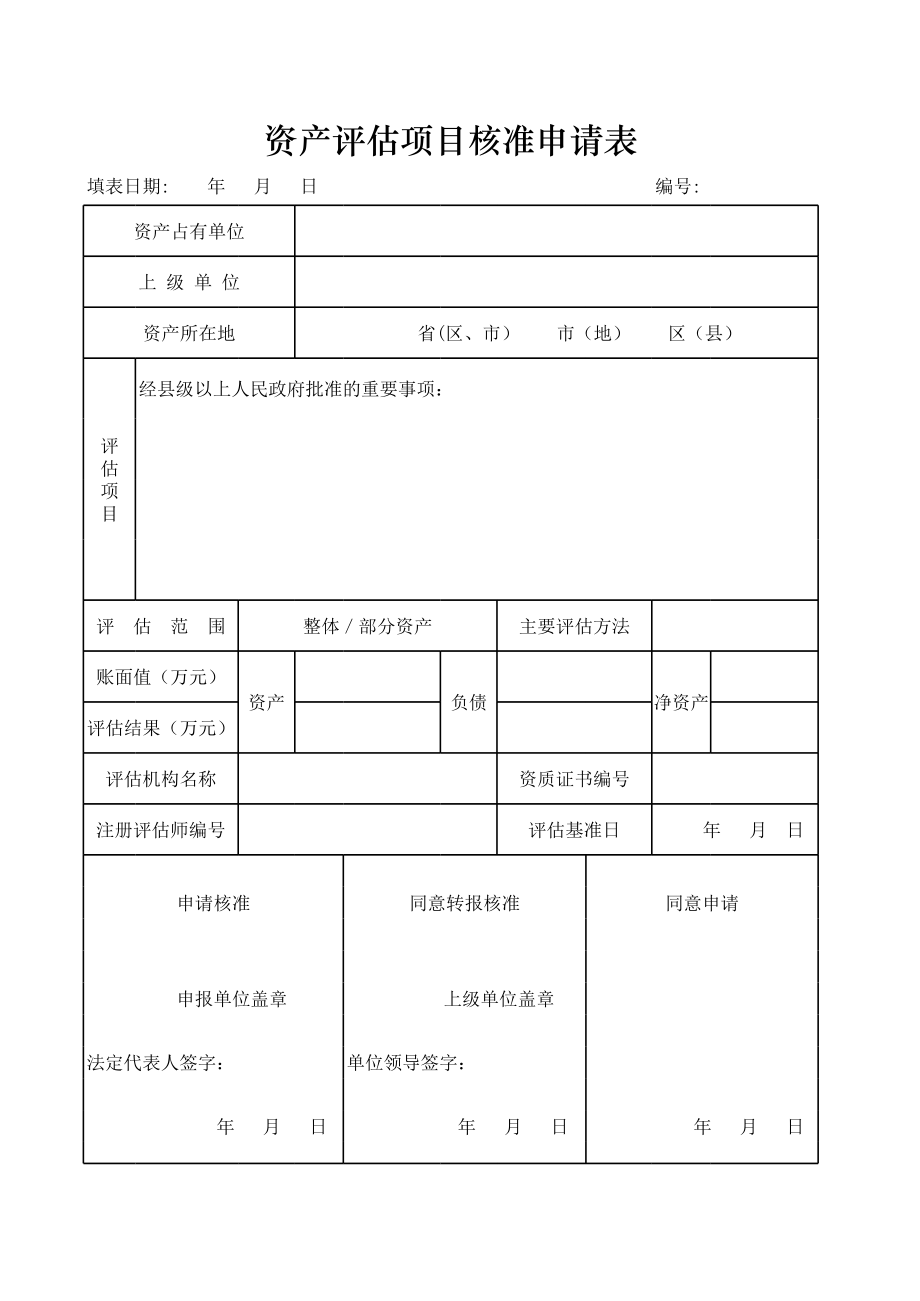 资产评估项目核准申请表.xls_第1页