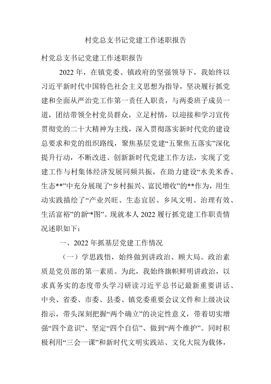 村党总支书记党建工作述职报告.docx_第1页