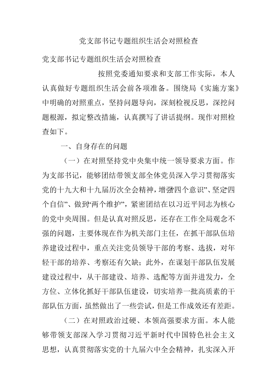 党支部书记专题组织生活会对照检查.docx_第1页