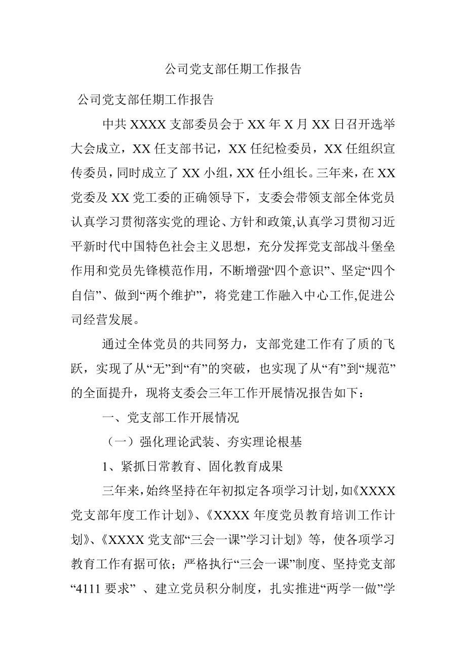 公司党支部任期工作报告.docx_第1页