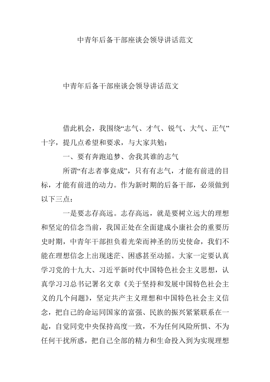 中青年后备干部座谈会领导讲话范文.docx_第1页