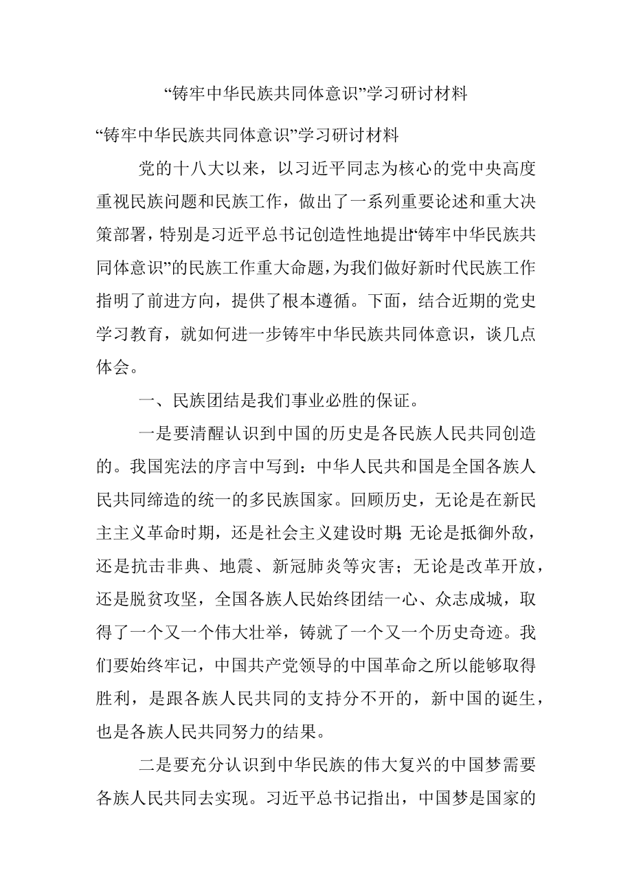 “铸牢中华民族共同体意识”学习研讨材料.docx_第1页