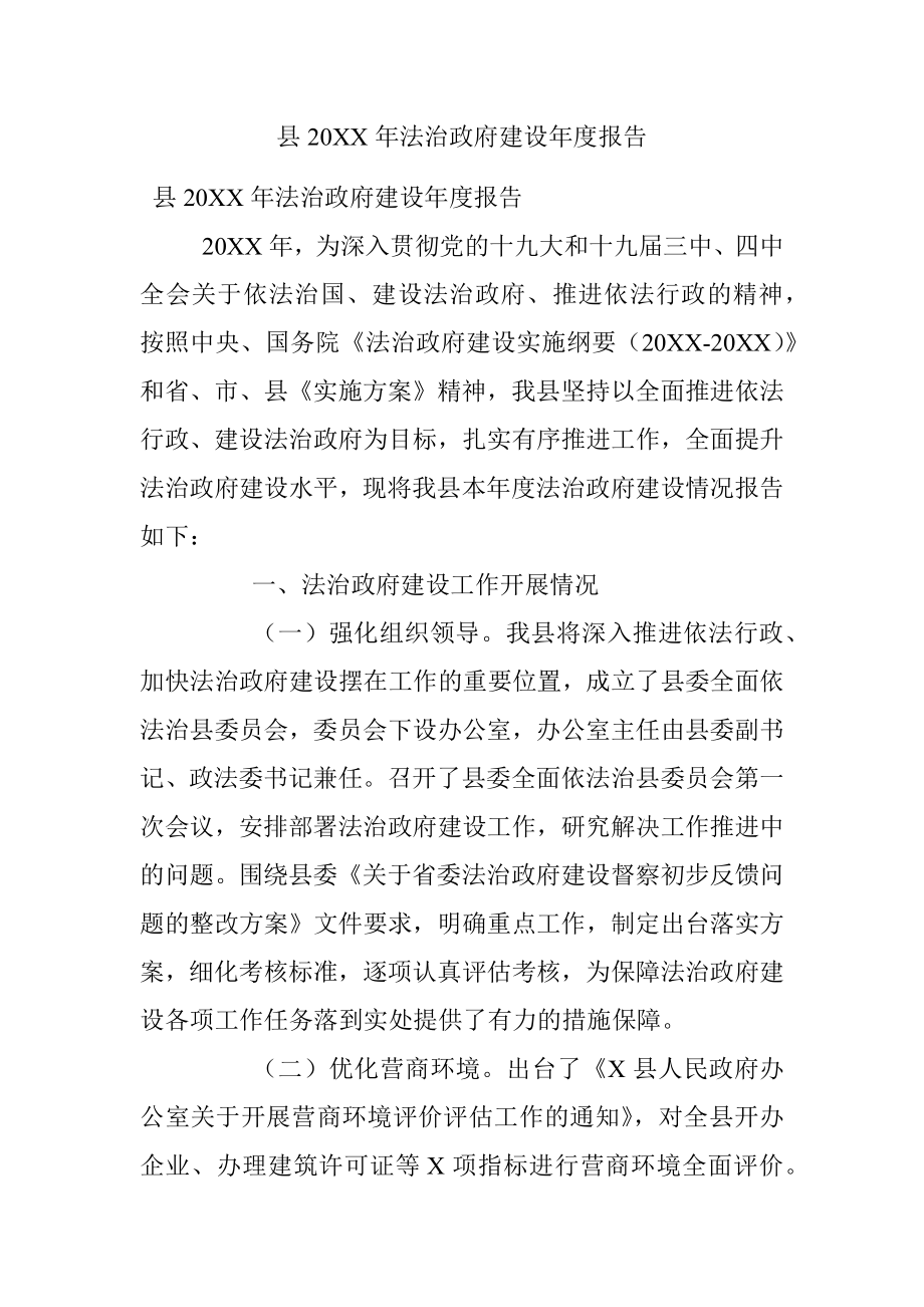 县20XX年法治政府建设年度报告.docx_第1页