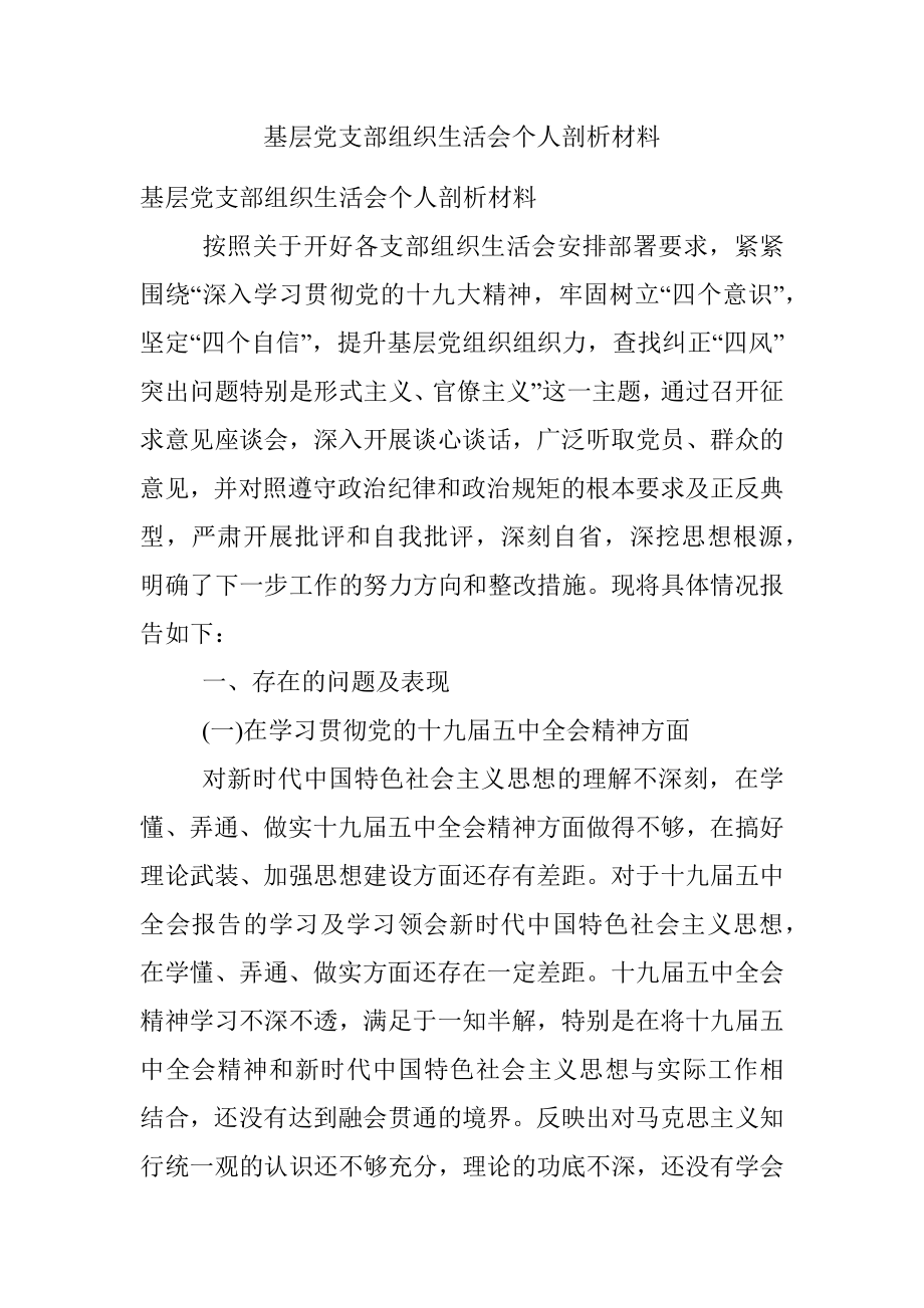 基层党支部组织生活会个人剖析材料.docx_第1页