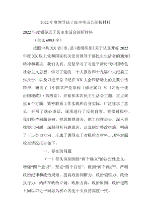 2022年度领导班子民主生活会剖析材料.docx