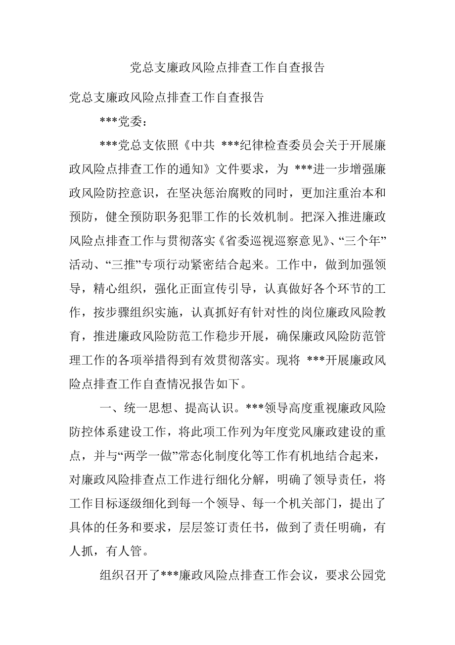 党总支廉政风险点排查工作自查报告.docx_第1页