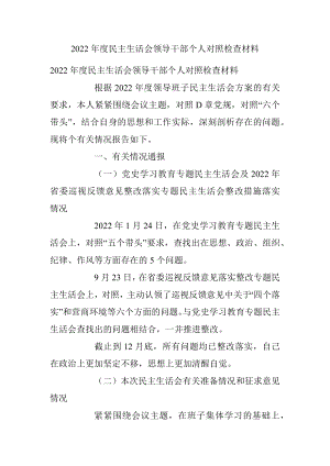 2022年度民主生活会领导干部个人对照检查材料.docx