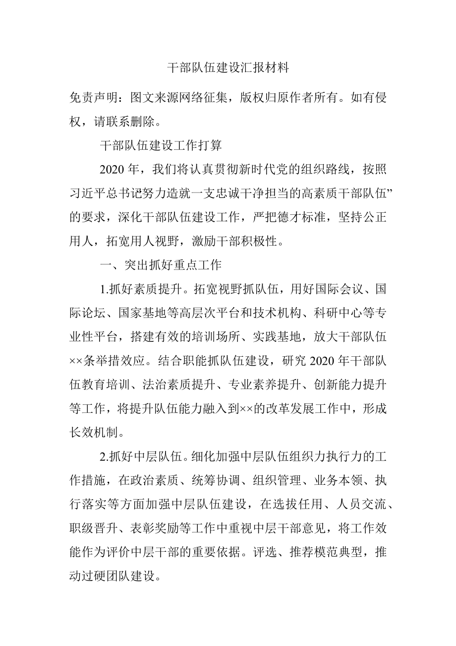 干部队伍建设汇报材料.docx_第1页