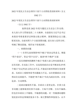 2022年度民主生活会领导干部个人对照检查剖析材料（全文5502字）.docx