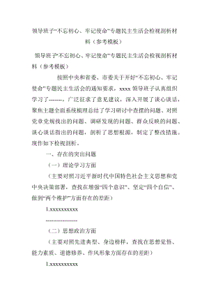 领导班子“不忘初心、牢记使命”专题民主生活会检视剖析材料（参考模板）.docx