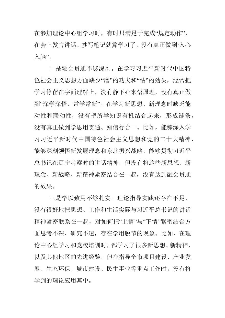 某市政府领导班子六个带头民主生活会对照检查材料.docx_第3页