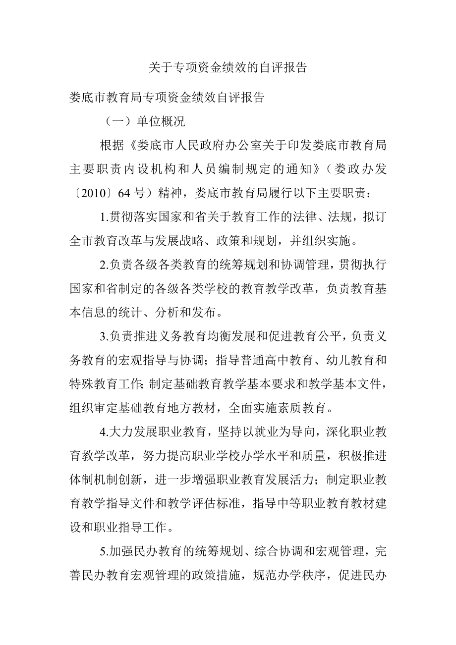 关于专项资金绩效的自评报告.docx_第1页