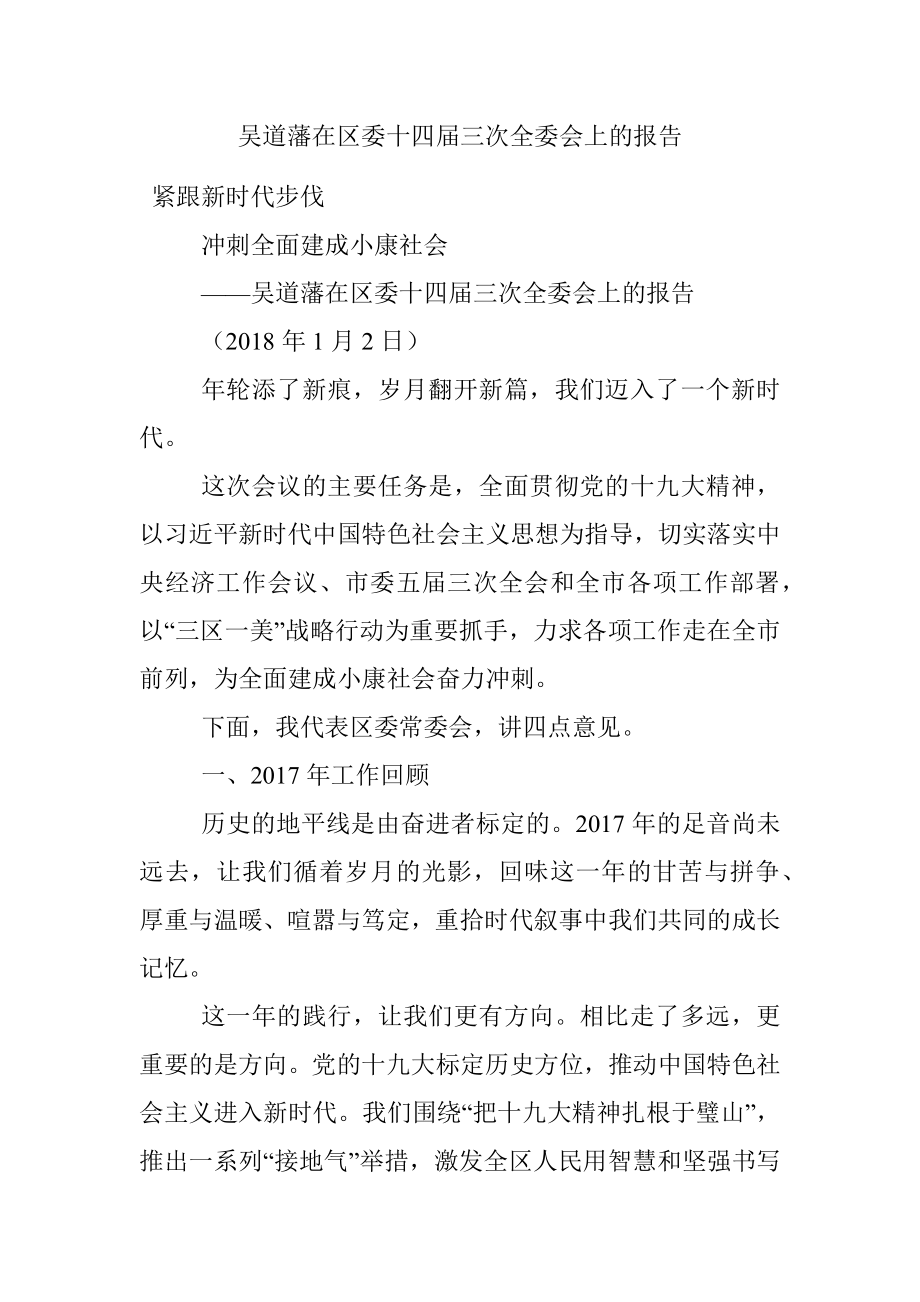 吴道藩在区委十四届三次全委会上的报告.docx_第1页