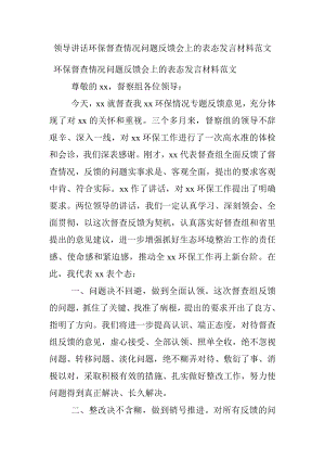 领导讲话环保督查情况问题反馈会上的表态发言材料范文.docx