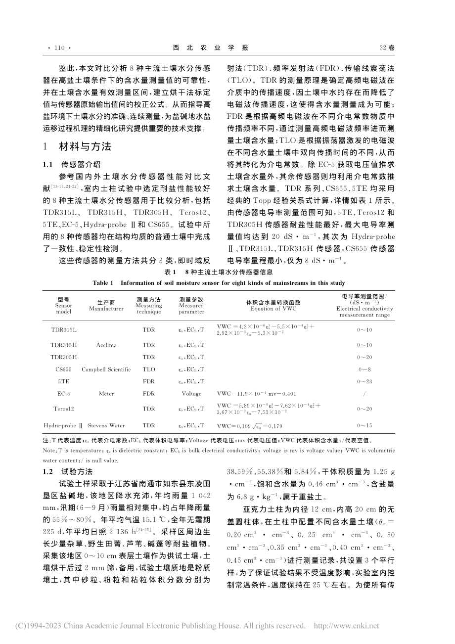 高盐土壤环境对土壤水分传感器的影响及校正研究_刘鹏.pdf_第2页