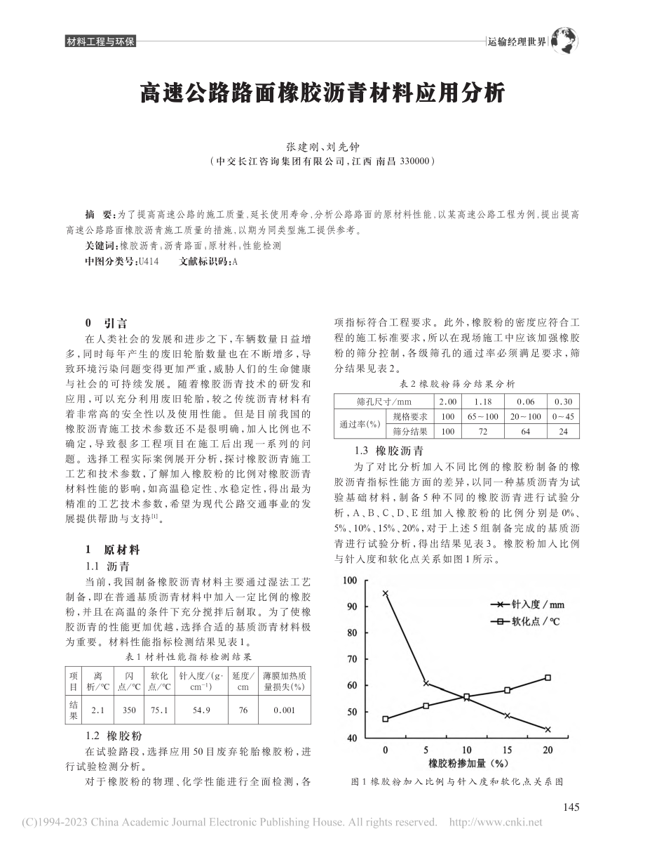 高速公路路面橡胶沥青材料应用分析_张建刚.pdf_第1页