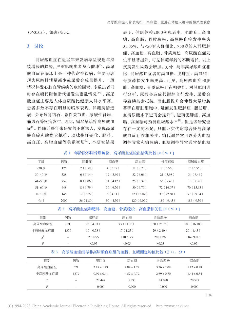 高尿酸血症与骨质疏松、高血...胖在体检人群中的相关性观察_梁荣绍.pdf_第3页