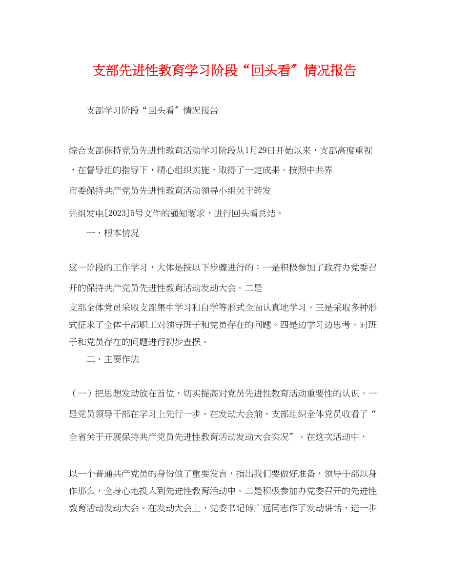 2023年支部先进性教育学习阶段回头看情况报告.docx_第1页