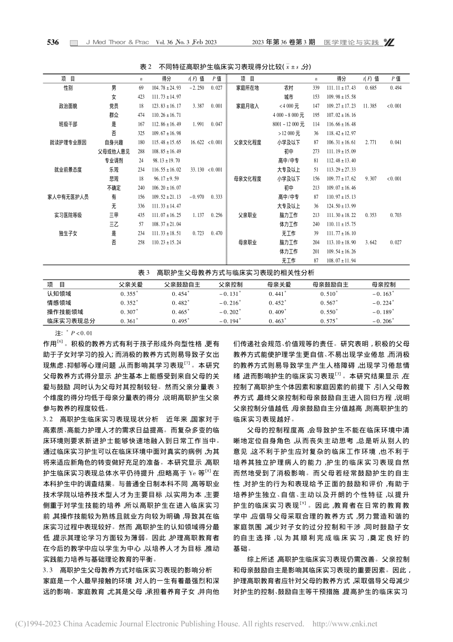 高职护理学生父母教养方式对其临床实习表现的影响_盛楠.pdf_第3页