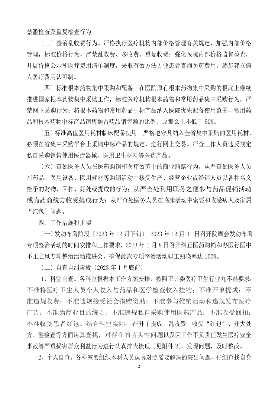 2023年纠正医药购销和办医行医中不正之风专项整治工作方案.doc_第2页