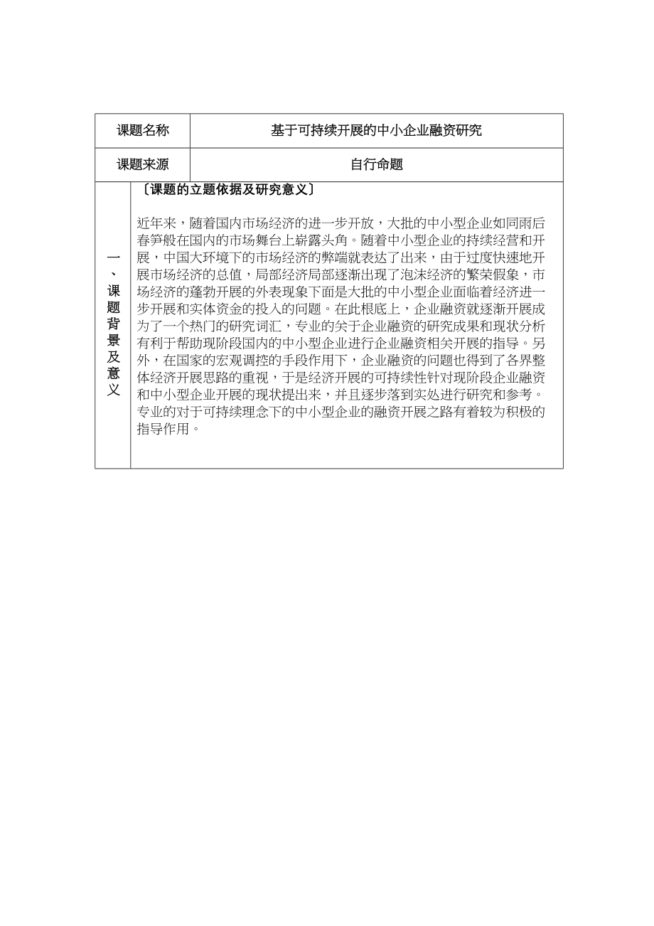 2023年中小企业融资开题报告.docx_第1页