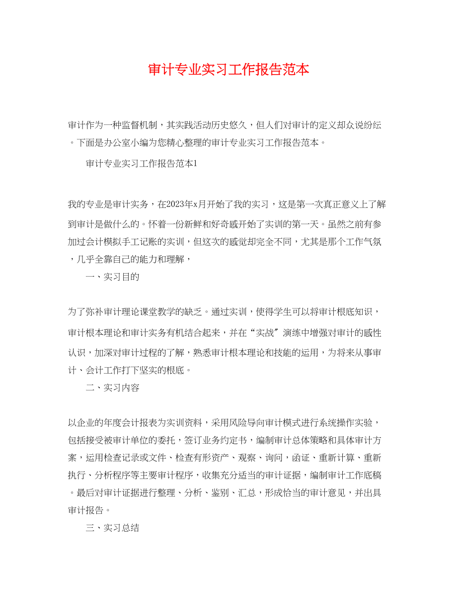 2023年审计专业实习工作报告范本.docx_第1页