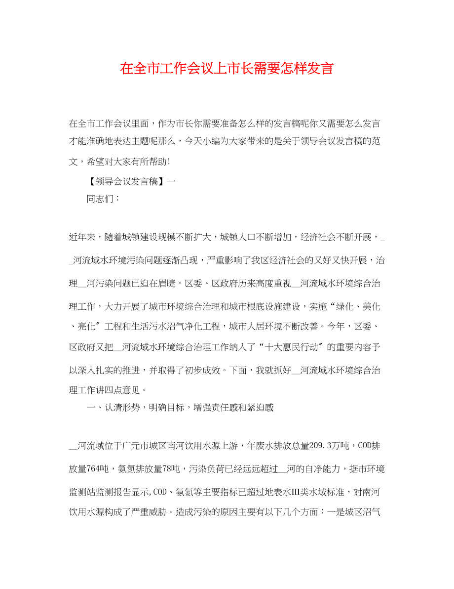 2023年在全市工作会议上市长需要怎样发言.docx_第1页