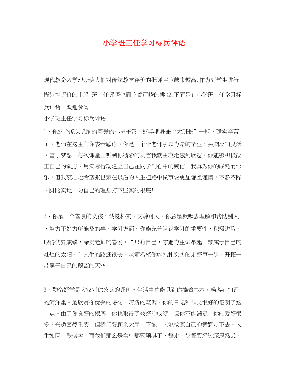 2023年小学班主任学习标兵评语.docx_第1页