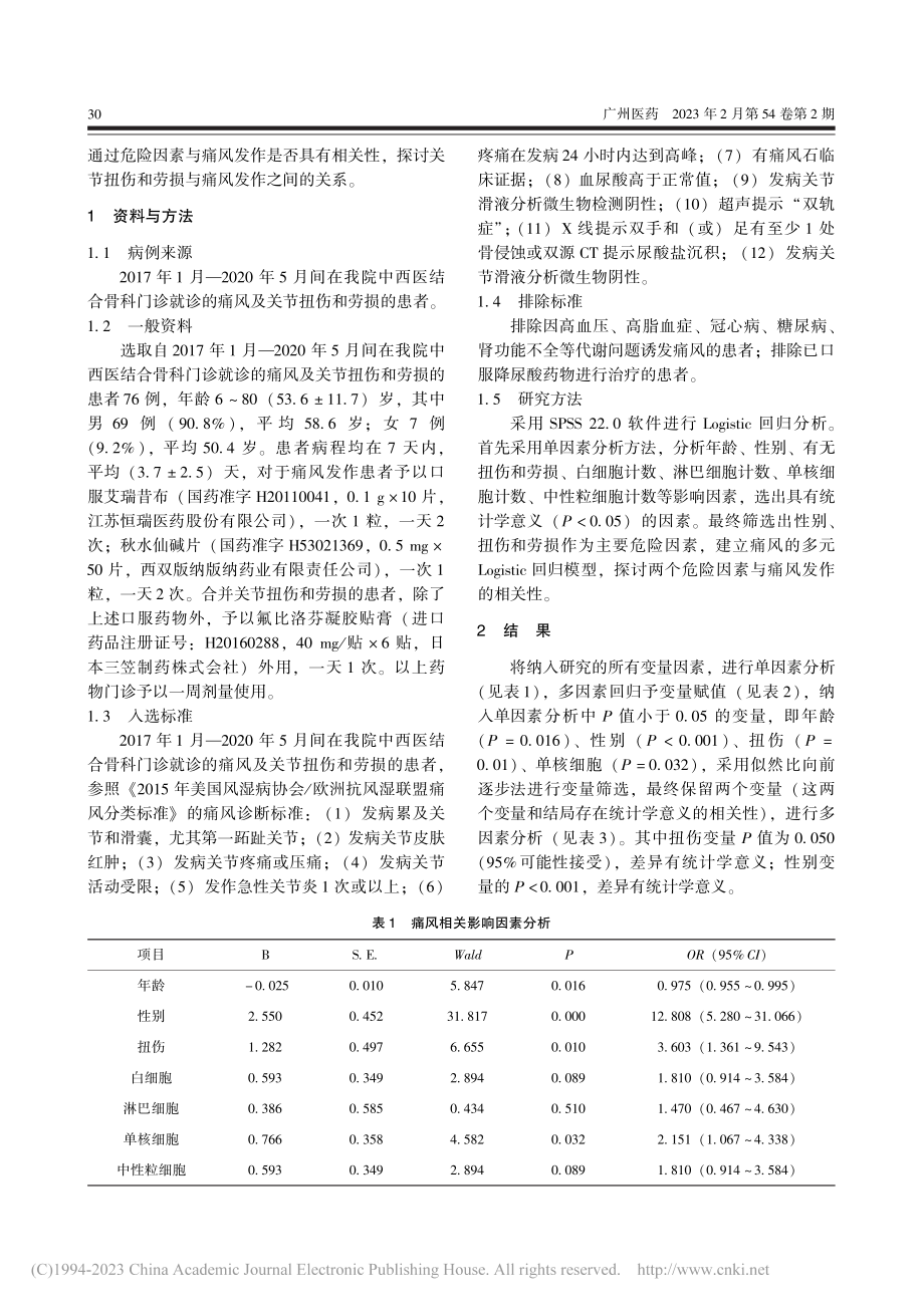 关节外伤和痛风发作的相关性_于长志.pdf_第2页