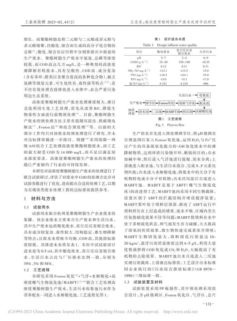 高浓度聚酯树脂生产废水处理中试研究_王忠泉.pdf_第2页