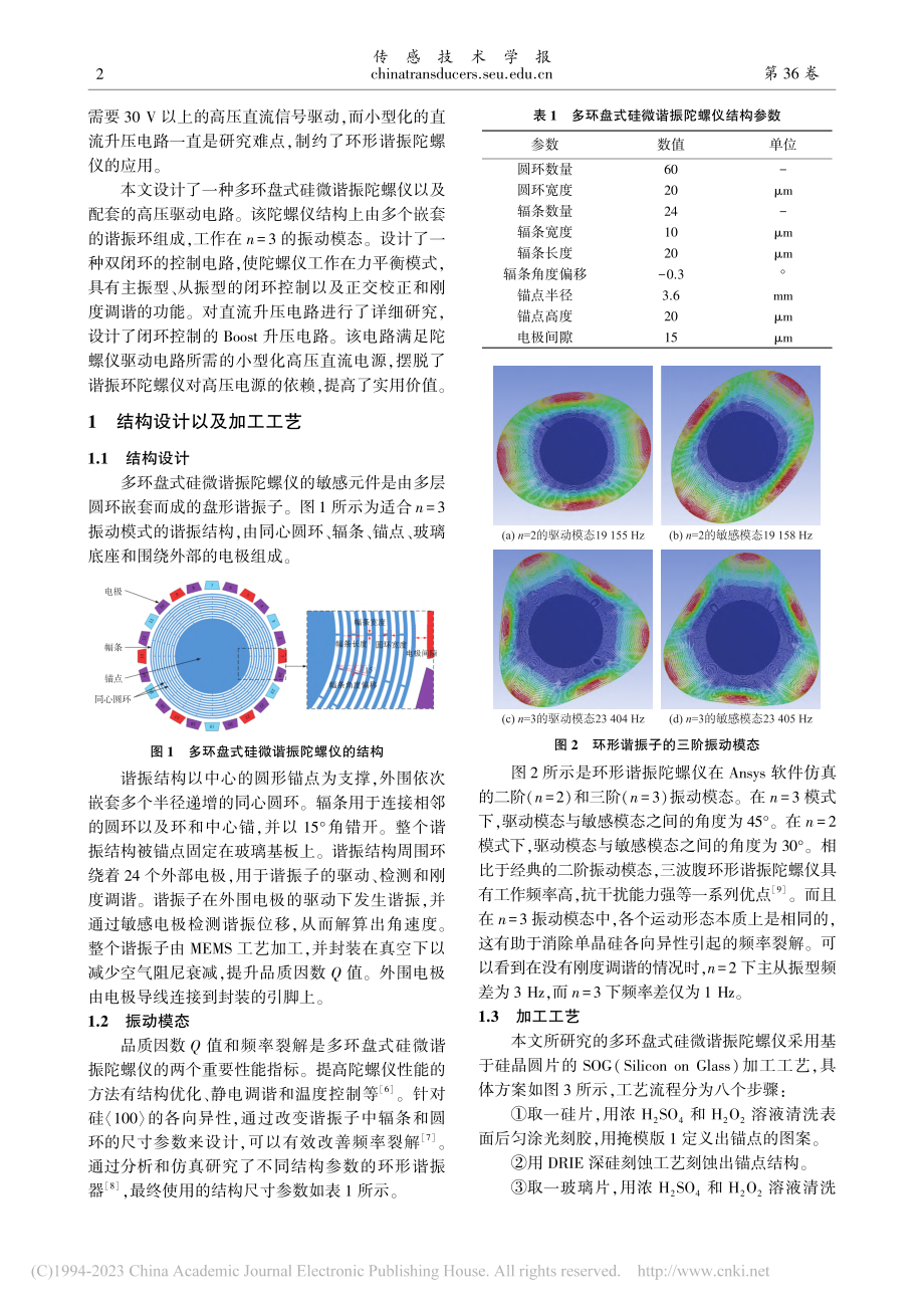 高压驱动的三波腹多环盘式硅微陀螺仪_夏敦柱.pdf_第2页