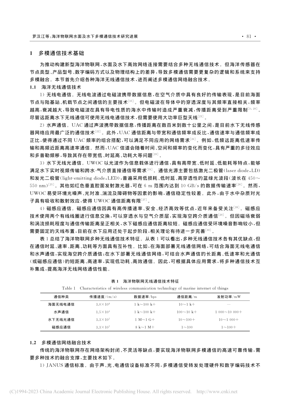 海洋物联网水面及水下多模通信技术研究进展_罗汉江.pdf_第3页