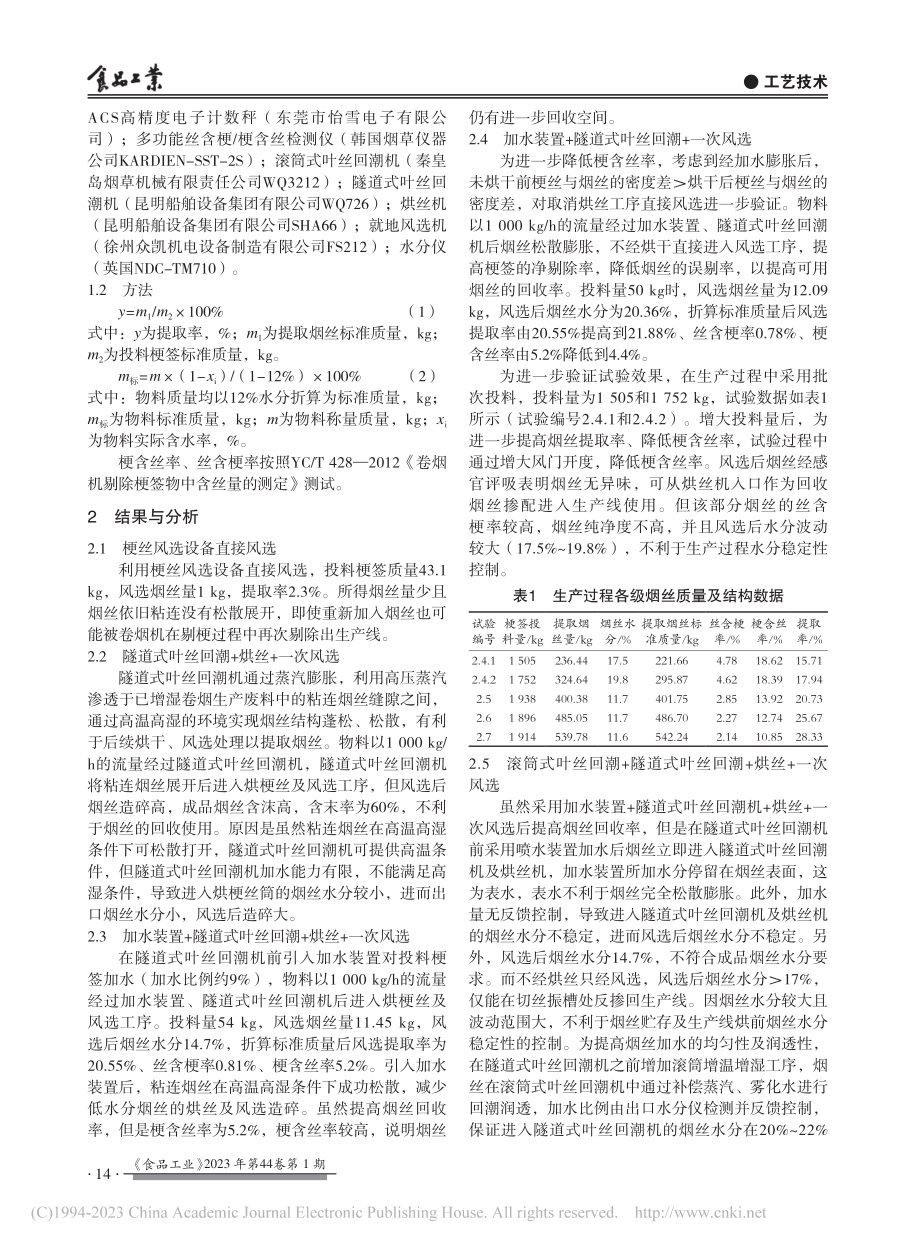 梗签废料中可用烟丝回收工艺优化_蔡艳.pdf_第2页