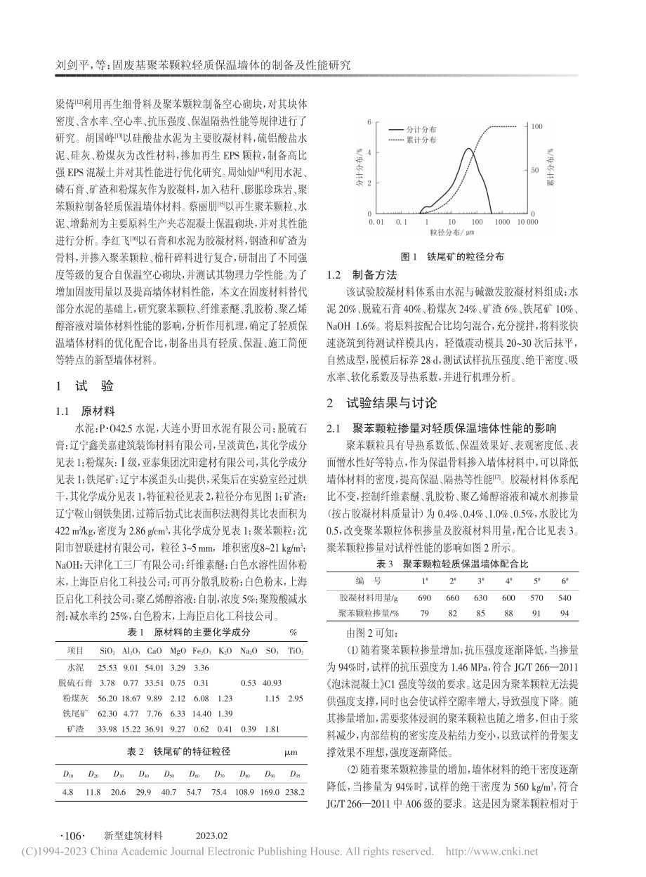 固废基聚苯颗粒轻质保温墙体的制备及性能研究_刘剑平.pdf_第2页