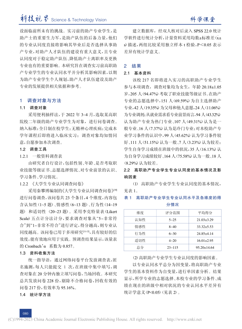 高职助产专业学生实习前专业认同度调查_王丹.pdf_第2页