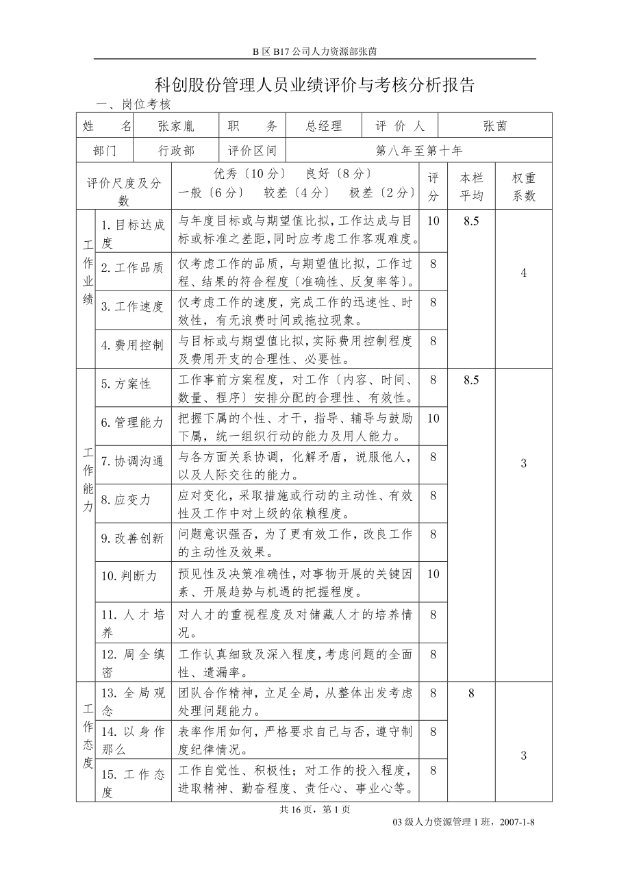 2023年科创股份有限公司管理人员业绩评价与考核分析报告.doc_第1页