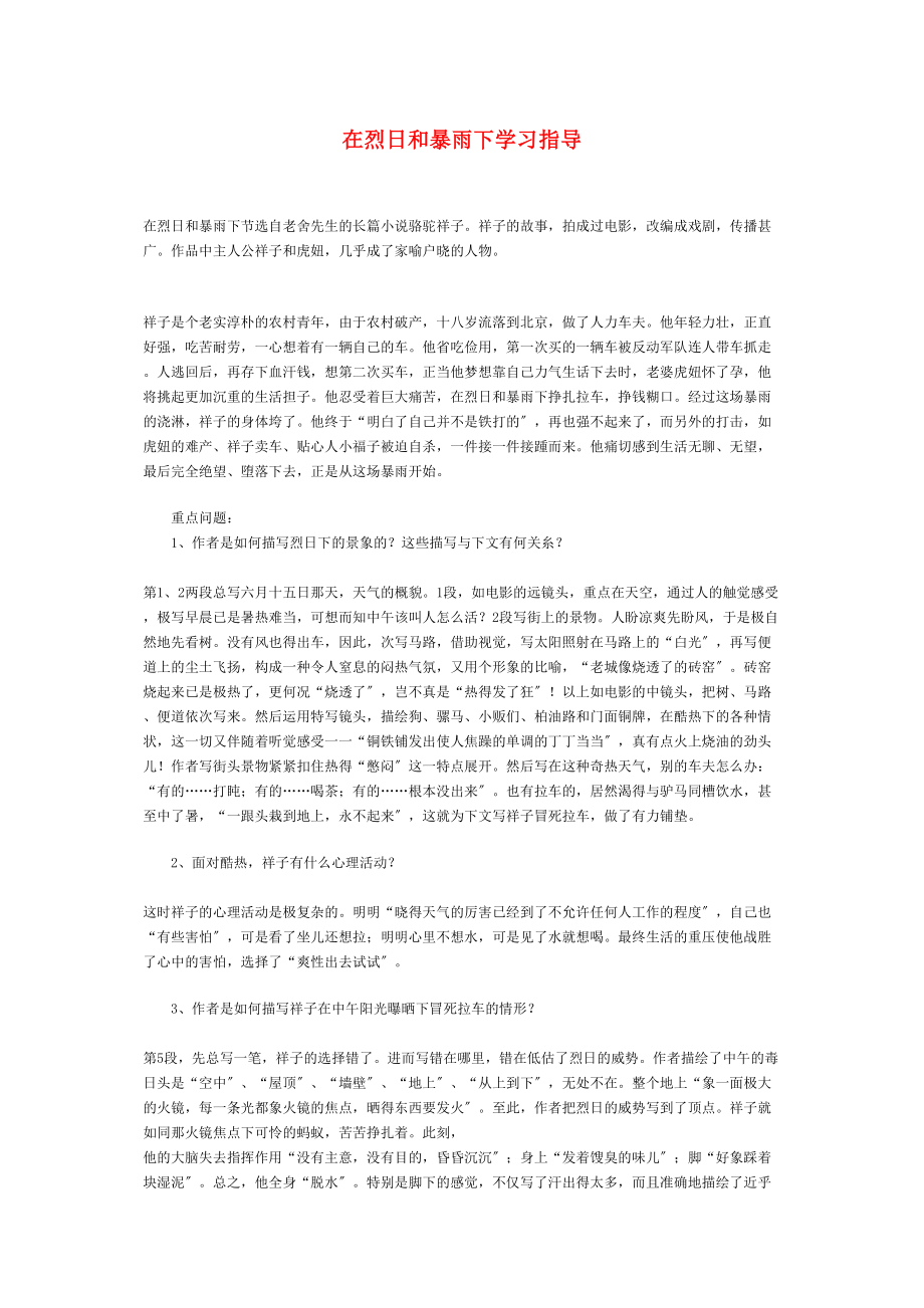 2023年九年级语文上册《在烈日和暴雨下》学习指导苏教版.docx_第1页